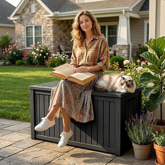 LubanNese Outdoor Storage Box, Waterproof Deck Box, Outdoor Patio Storage Bin, Weatherproof (Black, 180 Gallon)