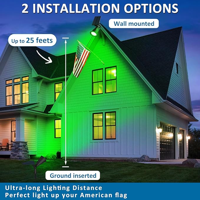 T-SUNUS Green Solar Landscape Spotlights 4 Pack, Solar Spot Lights Outdoor Waterproof, 4 LED Solar Spotlight with Auto On/Off, Adjustable Angle, 2 Lighting Modes for Yard Garden Tree Patio Pathway