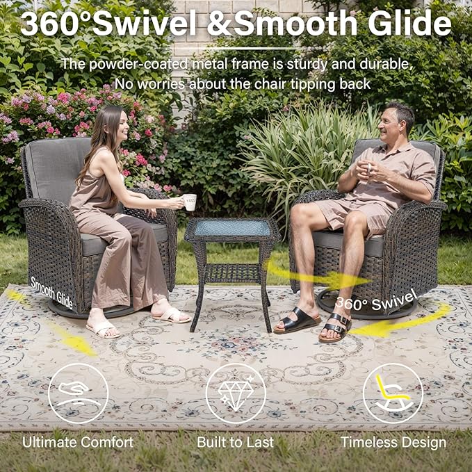 Belord Grand 13 Pieces Outdoor Patio Furniture Set with 4 Swivel Glider Chairs and 50000 BTU Propane Fire Pit Table, Patio Conversation Set with Sofa and Wicker Side Table for Big Garden Backyard