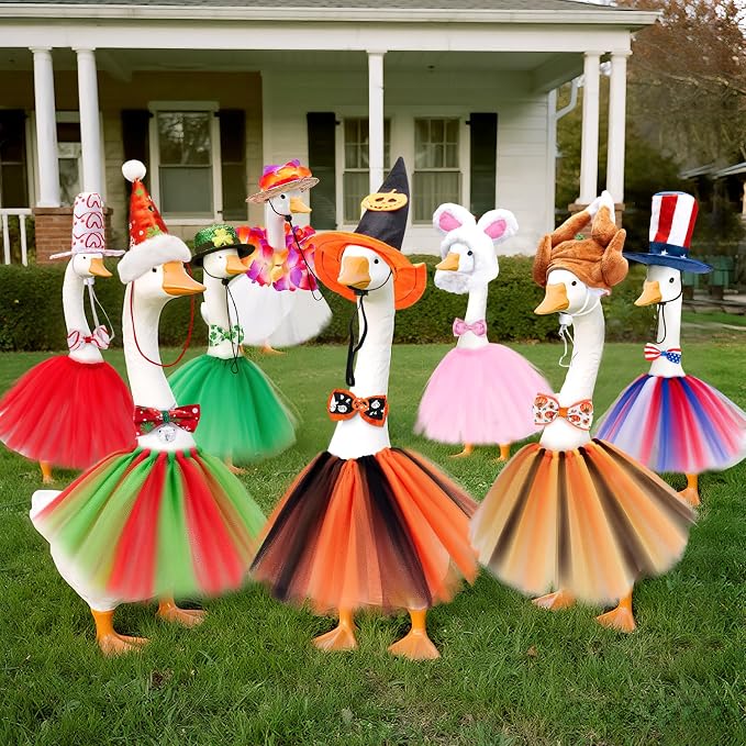 Porch Goose Outfits, 8 Set Holiday Porch Goose Clothes for 17/19/23 inch Lawn Geese 4th of July Summer Halloween Christmas All Seasonal Patio Yard Garden Goose Statue Decor