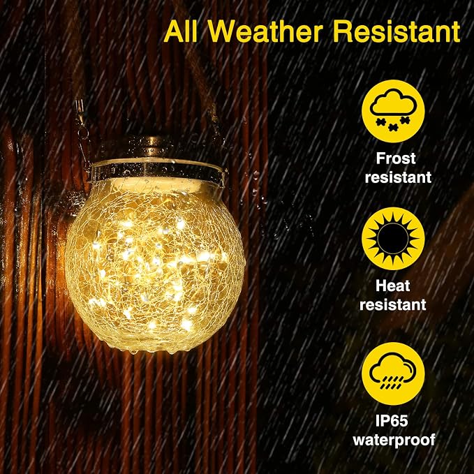 ROSHWEY Solar Lantern, 2 Pack Outdoor Lanterns with 30 LED Waterproof Garden Decor Patio Solar Lights Outdoor Decorative Backyard Outdoor Hanging, Warm Light