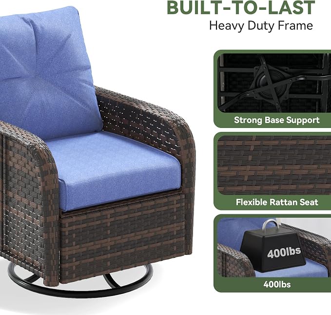 Aoxun 7-Piece Patio Furniture Set with Thick Cushions, Wicker Rattan Outdoor Sectional Sofa with High Back Swivel Rocker Chairs, Outdoor Patio Furniture Set with Coffee Table & Ottoman, Blue