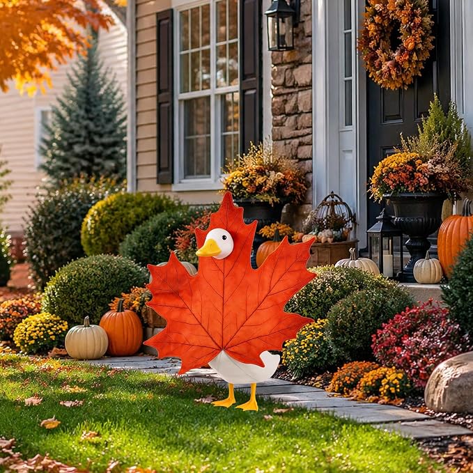 Fall Goose Outfit Autumn Maple Leaf Goose Costumes for Outdoor Decor | for 23''H Plastic/Cement Statues, Lawn Porch Goose Clothes Autumn Thanksgivng Garden Patio Decor