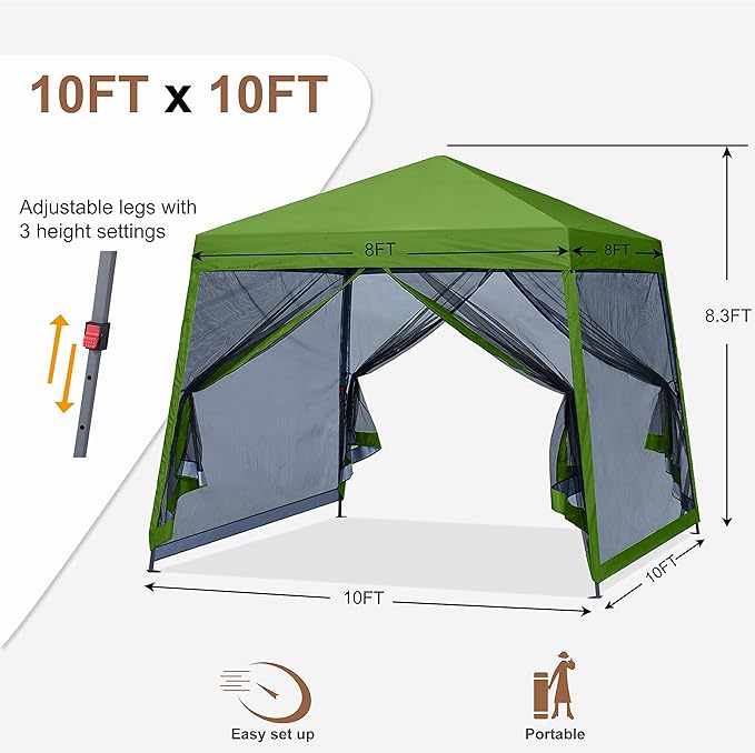 MASTERCANOPY Pop Up Gazebo Canopy with Mosquito Netting (10x10, Grass Green)