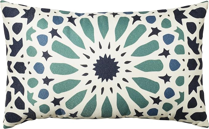 Fab Habitat Indoor/Outdoor Lumbar Pillow Made from Recycled Polyester Yarn - Stain Resistant, Machine Washable, Insert Included - Tile - Patio, Deck, Porch, Living Room - Mosaic Multi Blue (14" x 24")