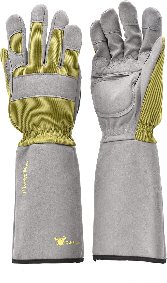 G & F Products Florist Pro Rose Gardening Gloves, Synthetic Leather Palm, Thorn Protection, Long Sleeve
