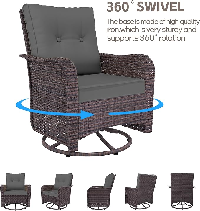 Patio Furniture Set 10 Pieces Outdoor Furniture Patio Conversation Set w/43in 55000 BTU Propane Fire Pit Table,PE Rattan Wicker 10 Pcs Outdoor Sofa Set w/Swivel Rocking Chairs,Grey