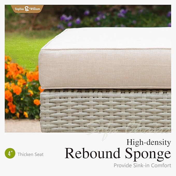 Sophia & William Patio Furniture Set, 5-Piece Wicker Patio Conversation Set, Rattan Outdoor Sectional Sofas with Ottomans & Wooden Coffee Table, Beige