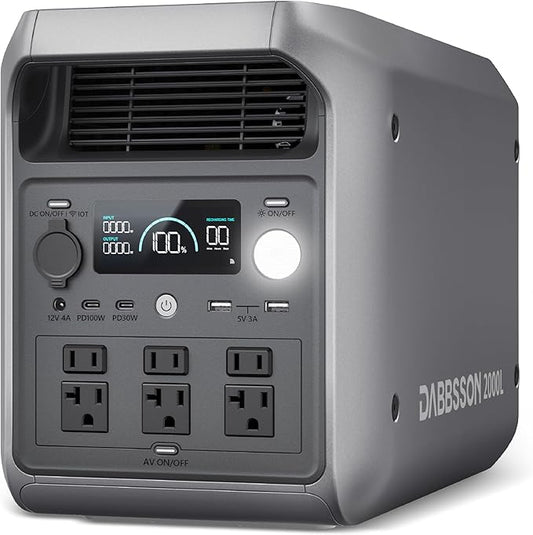 DABBSSON Portable Power Station 2000L, 2048Wh Semi-Solid LiFePO4 Battery, 2200W AC Output 6, 3300W Power Boost, 1 Hr Fast Charge, Solar Generator for Home Backup, Camping & RVs (Solar Panel Optional)