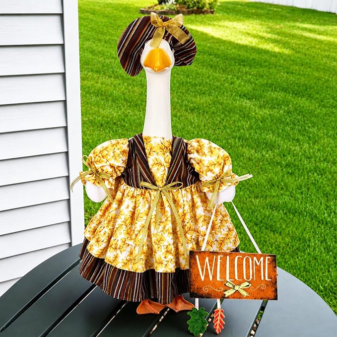 Suzile Fall Porch Goose Outfit Autumn Goose Clothes for 23 Inch Cement or Plastic Geese Costume Dress for Yard Lawn Outdoor Garden Patio Duck Statue Thanksgiving Party Holiday Decor