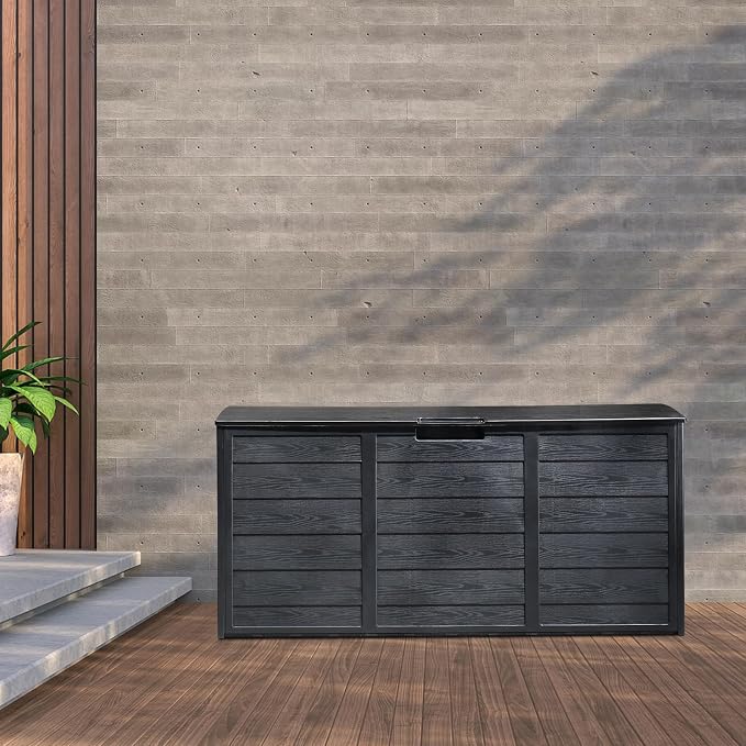 75 Gallon Resin Deck Box,Outdoor Large Resin Deck Box,Lockable Container for Patio Furniture Cushions Garden Tools (Black)