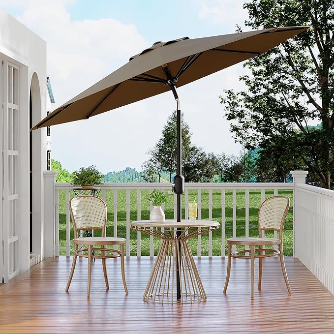 GarveeLife 9FT Patio Umbrella Outdoor, Table Umbrella with Push Button Tilt and Crank, 8 Sturdy Ribs UV Protection Waterproof for Garden, Pool, Market, Deck