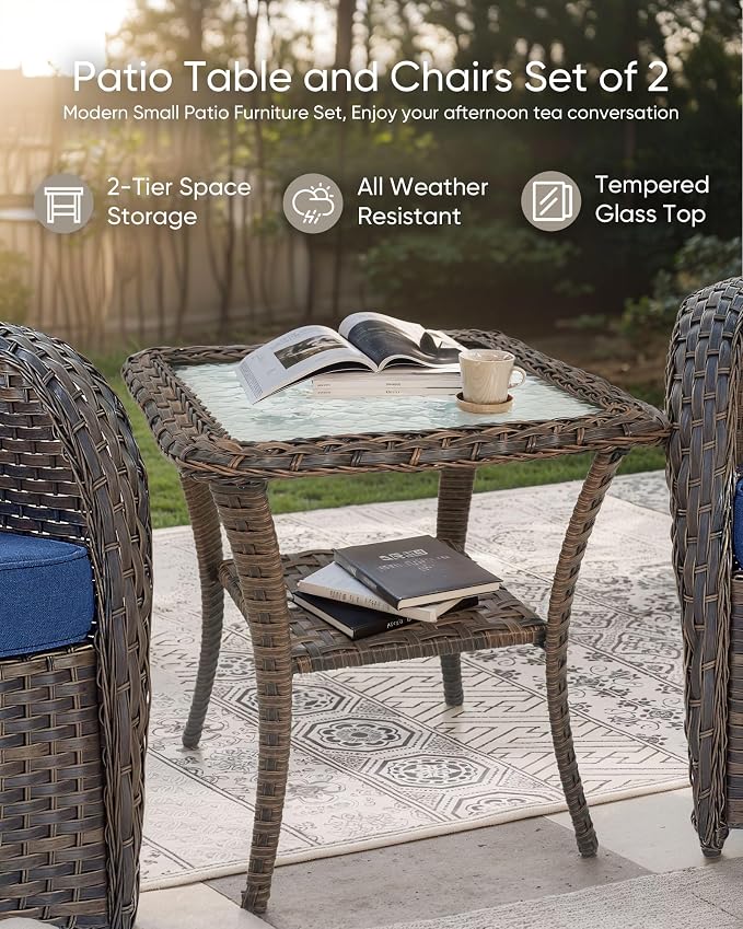 HUMMUH Luxury Patio Furniture Set with High Back Swivel Rocker Chairs & 3 Seater-Couch & Steel Fire Pit Table & Ottomans 7 Pieces Outdoor Conversation Set for Porch,Deck,Backyard