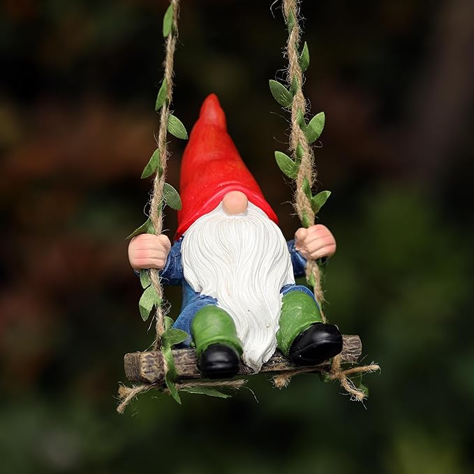 Garden Gnome on Swing Statue Decoration Figurine Ornament for Indoor Outdoor Home Patio Yard Lawn,Gift for Mom