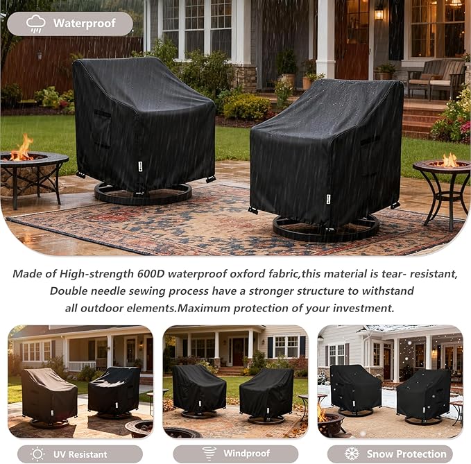 Patio Chair Covers Waterproof Patio Furniture Covers,30W x 34D x 38 H Inches Outdoor Swivel Chair Cover 2 Pack -Black