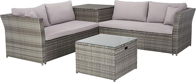 SAFAVIEH Outdoor Collection Helga Grey/Grey Wicker Conversation Patio Set