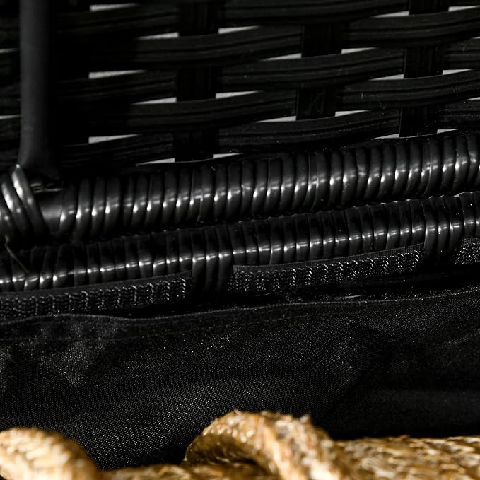 Outdoor Deck Box Shoe Storage, PE Rattan Wicker Towel Rack with Liner for Indoor, Outdoor, Patio Furniture Cushions, Pool, Toys, Garden Tools, Black