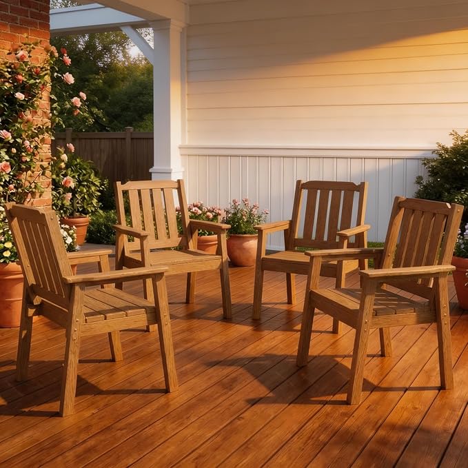GarveeLife Outdoor Dining Chairs Set of 4, HDPE Patio Chairs 650LBS Capacity All-Weather Yard Armchair with Slatted Seat, 23.9" Wide Heavy Duty Modern Backyard Furniture for Garden, Poolside, Deck