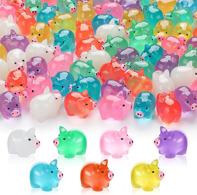 112PCS Luminous Mini Resin Pigs Figures Tiny Pig for Garden Landscape | Mini Pigs Figures Glow in The Dark, Tiny Pig Miniature Charms Ornament for Garden Landscape, Dollhouses Birthday Decor