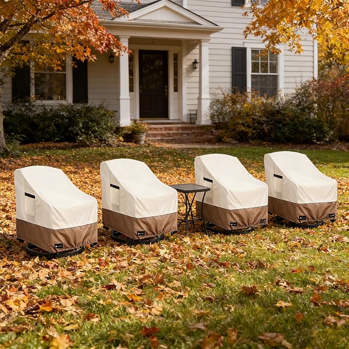 Patio Chair Covers Waterproof Outdoor Furniture Cover, All-Weather Protection Outdoor Lawn Patio Furniture Covers 4 Pack for 32" W x 35" D x 32" H, Beige ﻿
