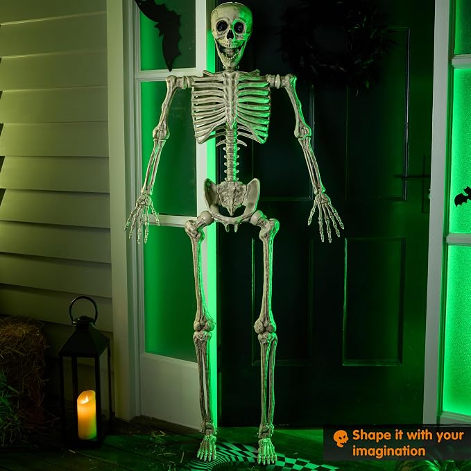 JOYIN 5.6 FT Halloween Posable Life Size Skeleton, Full Body Realistic Bones with Movable Joints, Giant Skeletons Halloween Decorations for Indoor Outdoor Haunted House Props, Spooky Scene Party Decor