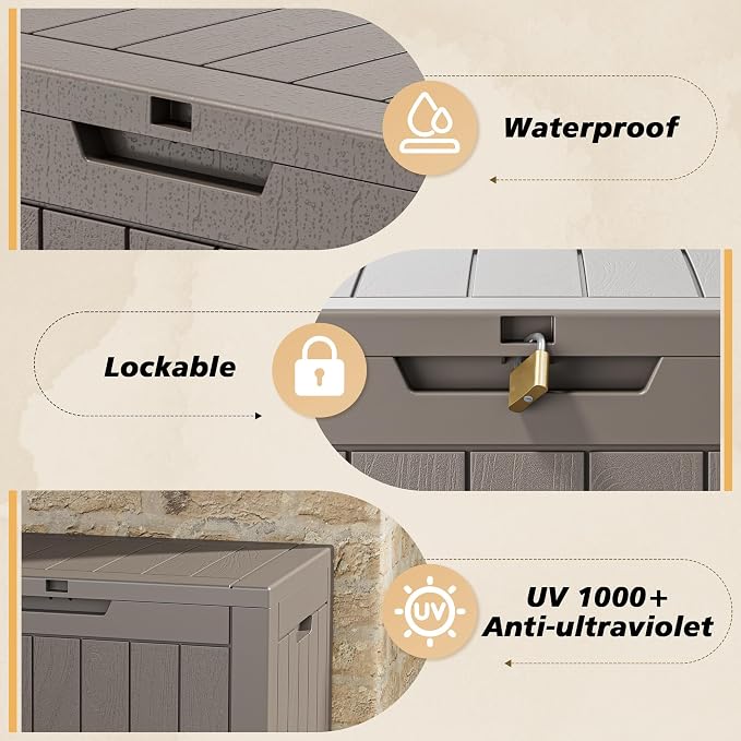 Fancyango 32 Gallon Outdoor Deck Box Waterproof, 2 Packs Storage Box for Patio, Resin Storage Bench Lockable for Garden Tools, Package Delivery, Grey