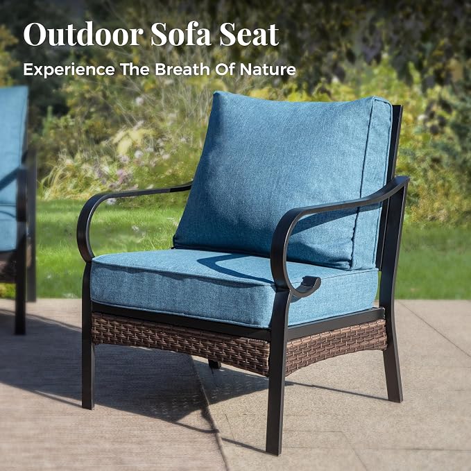 MIXPATIO Patio Furniture Set with Coffee Table, Outdoor Conversation Set with 2 x Fixed Chairs, 1 x 2-Seat Sofa, 1 x 3-Seat Sofa for Lawn Garden Backyard, Navy Blue