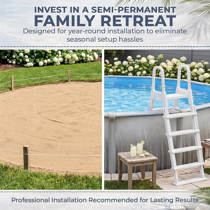 Blue Wave Martinique 24-ft Round 52-in Deep Hard Sided Above Ground Pool Kit with 7-in Steel Top Rails, Dual-Speed Sand Filter System, Ladder, Liner, Skimmer & Maintenance Kit – 12,600 Gallon Cap