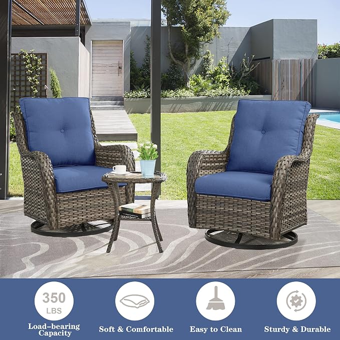 Belord 8 Piece Wicker Patio Furniture Set, Outdoor Swivel Rocker Chairs Set of 2 with Ottomans and Sectional Couch, All Weather Patio Conversation Furniture Set, for Pool,Yard Gray Wicker/Blue