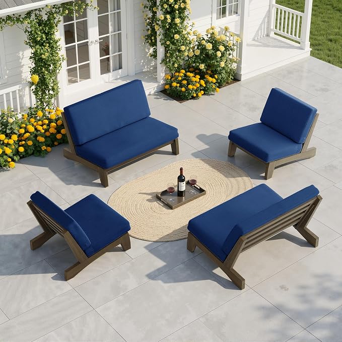 Pia Ricoo 4 Piece Patio Furniture Sets, Outdoor Furniture with 2 Chairs & Coffee Table, Patio Conversation Set for Backyard, Deck, Lawn, Navy