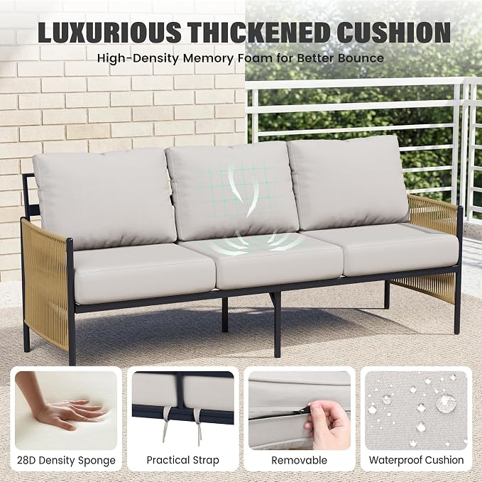 Aluminum Outdoor Patio Furniture Set, 7 Seats Outdoor Sectional with Coffee Table, Patio Conversation Sets with Washable Thick Cushions and Waterproof Cover for Backyard/Garden /Poolside, Silver Gray