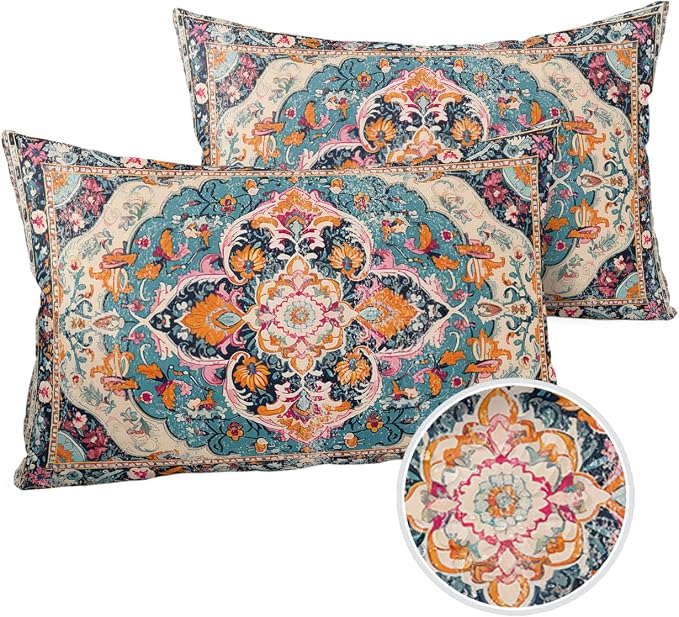 Outdoor Waterproof Pillow Covers Set of 2, Meddle Century Vintage Floral Mural Pattern Patio Throw Pillow Covers, Decorative Cushion Case for Couch Sofa Furniture Garden, 20x12 Inch