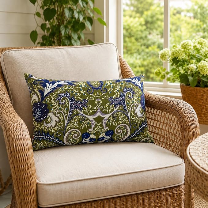 Outdoor Lumbar Pillows 12"x20" Waterproof Patio Pillows with Inserts | Set of 2 Fade Resistant Outdoor Waterproof Lumbar Pillow Decorative Garden Lumbar Cushions for Home Patio Terrace Sofa