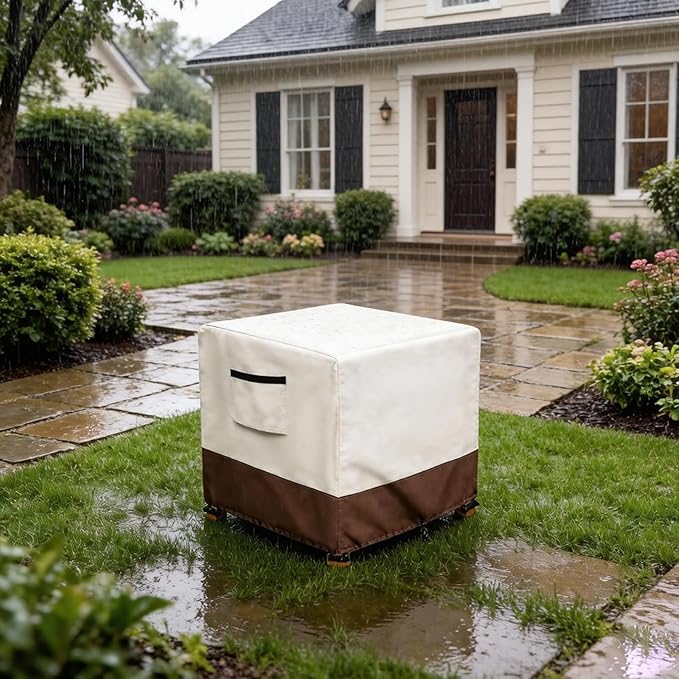 Waterproof Patio Ottoman Cover, Heavy Duty Square Outdoor Side Table Furniture Covers Size 32L x 32W x 18H inch (Beige)