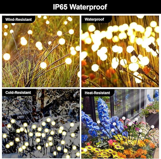 Solar Firefly Lights Outdoor, 8 Modes 800mAh Swaying Flashing Firefly Garden Lights Solar Powered Waterproof for Outside Yard Patio Pathway Lawn Christmas Garden Decor Warm White (4 Pack)