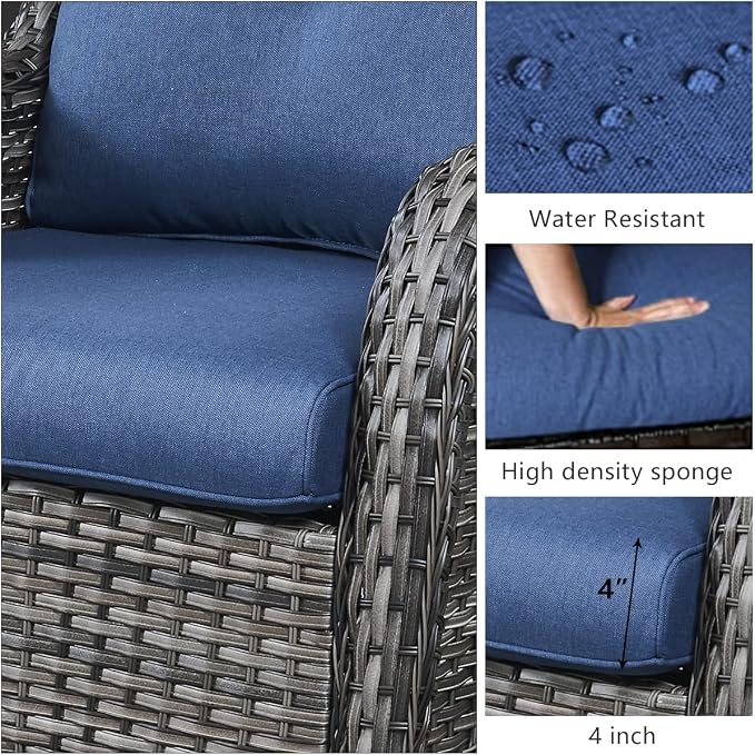 HUMMUH Outdoor Furniture Patio Furniture Set 6 Pieces Wicker Outdoor Sectional Sofa with Swivel Rocking Chairs,Patio Ottomans,Side Table