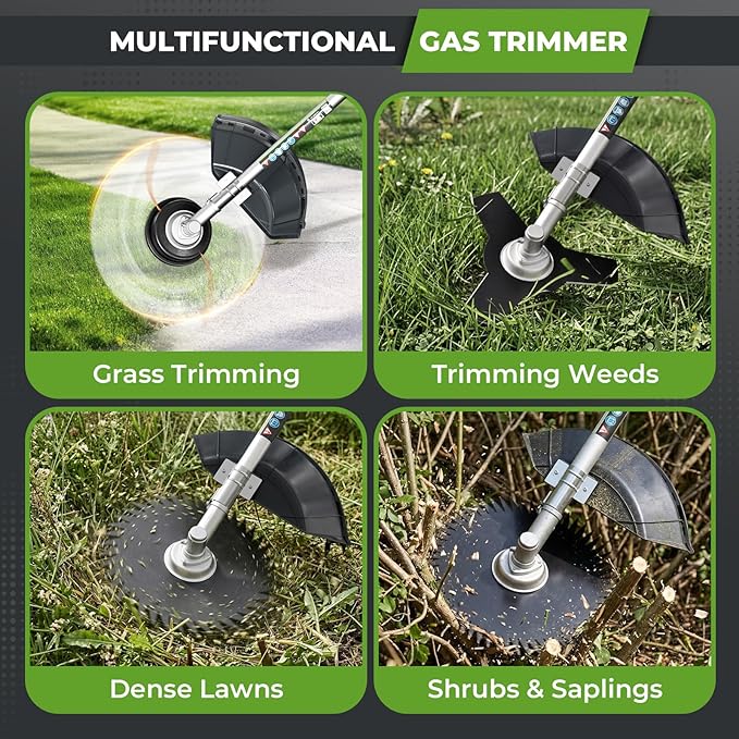 6-in-1 Multi-Functional Gas Powered Weed Wacker, 52CC 2-Stroke Gas Weed Eater String Trimmer, Hedge Trimmer, Pole Saw, Brush Cutter Blade, Safety Lock & Shoulder Strap for Garden, Yard