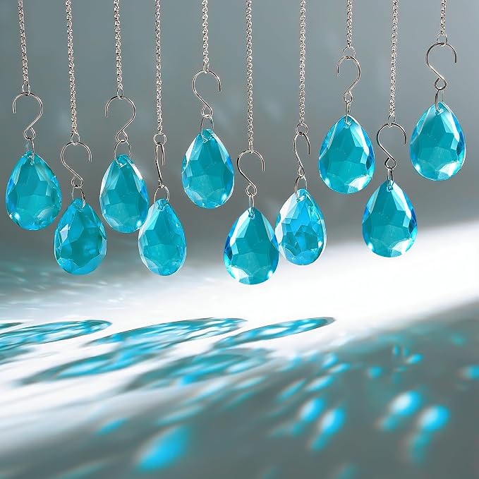 10 Pcs Lake Blue Crystal Bauhinia Prisms Chandelier Window Decor | Lake Blue Crystal Bauhinia Prisms Suncatcher Pendants 38mm Chandelier Beads Replacement for Window Wedding Party Decor