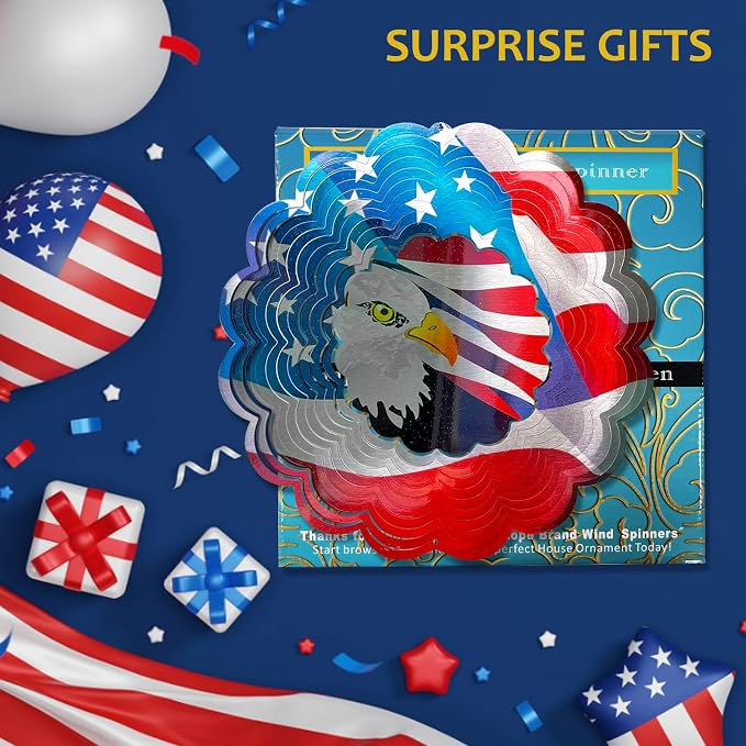 3D Eagle Wind Spinner, America 250 Independence Anniversary Patriotic Decor, USA Flag Bald Eagle Design, 12In Metal Hanging Wind Sculpture for 4th of July, Memorial Day, National