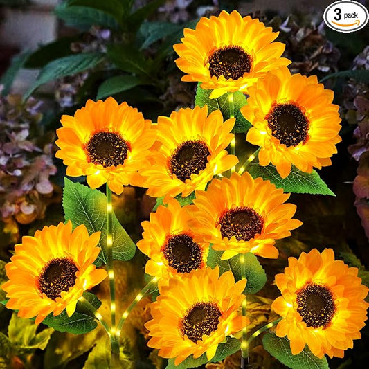 KOOPER Solar Lights Outdoor Garden Decor - Upgraded 3 Pack Solar Garden Lights with 9 Bigger Sunflower Lights, Solar Flowers Outdoor Waterproof for Flower Bed Yard Decor, Gift for Women Mom Grandma