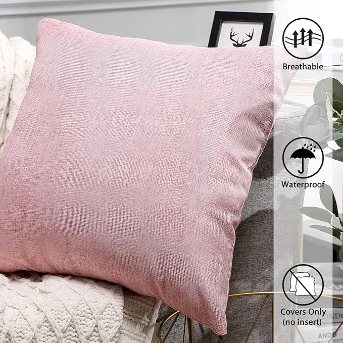 OTOSTAR Set of 2 Outdoor Waterproof Throw Pillow Covers 18x18 Inch Garden Decorative Pillow Covers Square Outdoor Pillowcase Farmhouse Cushion Case Patio Pillows for Couch Tent Sofa Bench Decor (Pink)