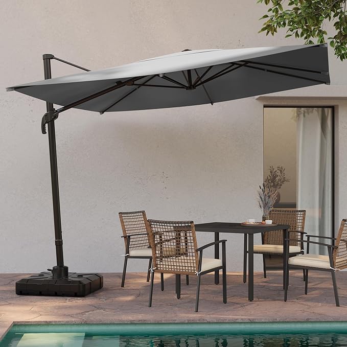 LAUSAINT HOME 9 FT Patio Umbrella, Outdoor Large Cantilever Windproof Patio Offset Umbrella with 360° Rotation for Backyard, Pool, Lawn, Deck (Square, Gray)