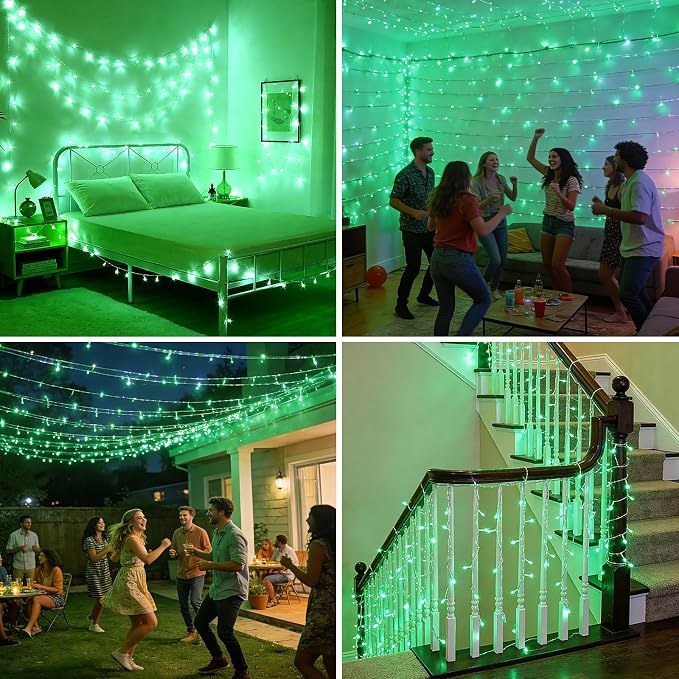200 LED Green Halloween Lights Outdoor String Lights, 66 ft | Green Wire Waterproof Twinkle Fairy Lights with Timer, 8 Modes Connectable String Lights Indoor Bedroom Christmas Decorations