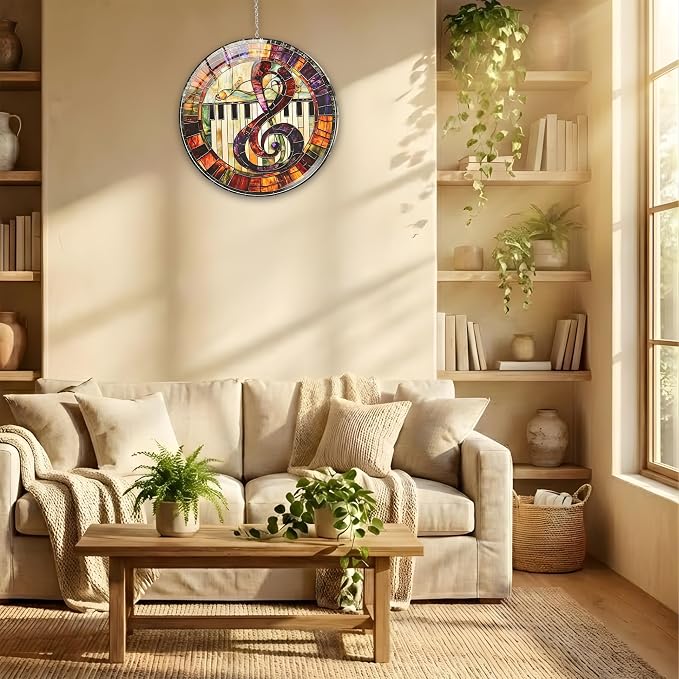 Music Treble Clef Acrylic Suncatcher, Boho Suncatchers for Window Hanging Ornament, Stained Glass Effect Art Garden Decor for Piano Lover, Gifts for Mother's Day, Mom, Grandma, Wife, Women, Nana