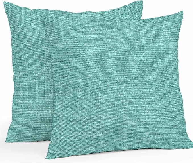Vandarllin Outdoor Throw Pillows Covers 24x24 inch Set of 2 Waterproof Turquoise Linen Decorative Zippered Cushion Covers for Patio Furniture, Farmhouse Pure Color Lumbar Pillowcases