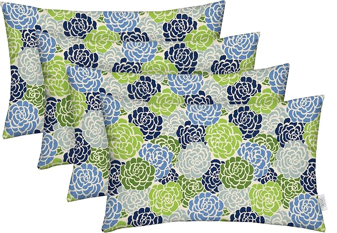 RSH Décor Jumbo Lumbar Pillow Covers – Set of 4 | 26" x 16" | for Outdoor Patio, Lounge, Adirondack, Deck | Water & Fade-Resistant | Includes Down-Alternative Inserts | Livi Courtyard Floral