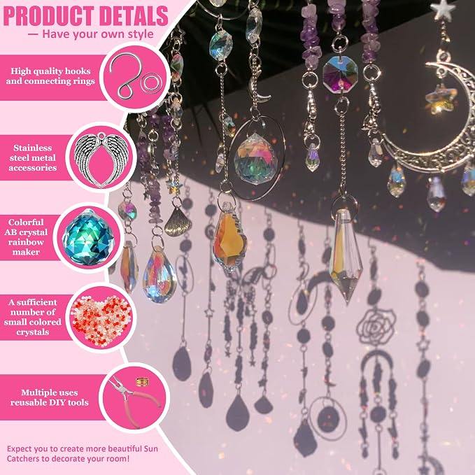Suncatcher Kits 500PCS DIY Sun Catchers for Adults Home Wedding Decor Gift | DIY Suncatcher, Sun Catchers Craft Kits, Heart Hanging Prism with Crystals, Home Wedding Garden Decor, Favors Gift for Lover