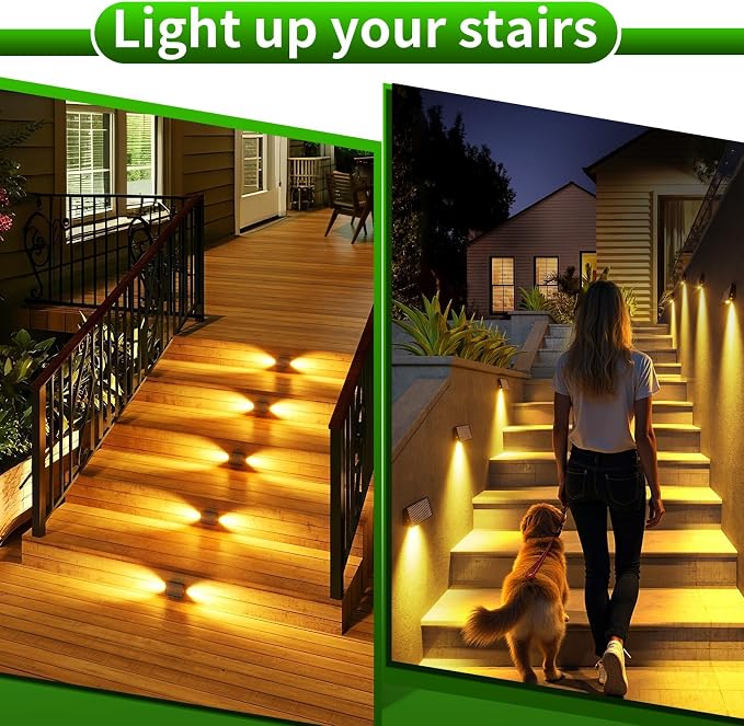 JSOT Solar Deck Lights Outdoor - 12 Pack Stair Step Fence Waterproof Light 5 Lighting Modes for Backyard Garden Wall Outside Patio Decor (Warm Light)