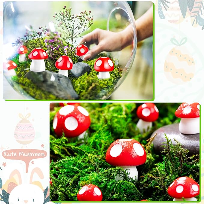 180pcs Miniature Mushrooms, 3 Size, Red | Tiny, Cute, Fairy Garden, Mini Resin Figurines, Cake Topper Statue Decoration for Bonsai Micro Landscape Garden Craft