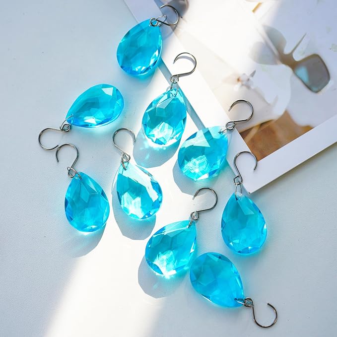 10 Pcs Lake Blue Crystal Bauhinia Prisms Chandelier Window Decor | Lake Blue Crystal Bauhinia Prisms Suncatcher Pendants 38mm Chandelier Beads Replacement for Window Wedding Party Decor